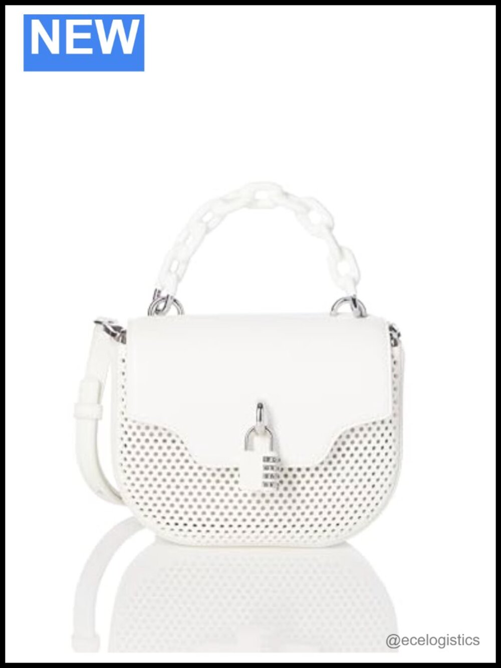 Faux Leather Perforated Crossbody Bag with Padlock Charm, Adjustable Strap Flap